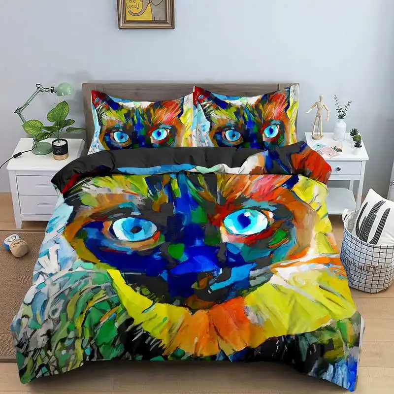 

Bedroom Decor Bedding Set Single/Twin/Double/Full/Queen/King Size Cat Painting Pattern Printed Duvet Cover