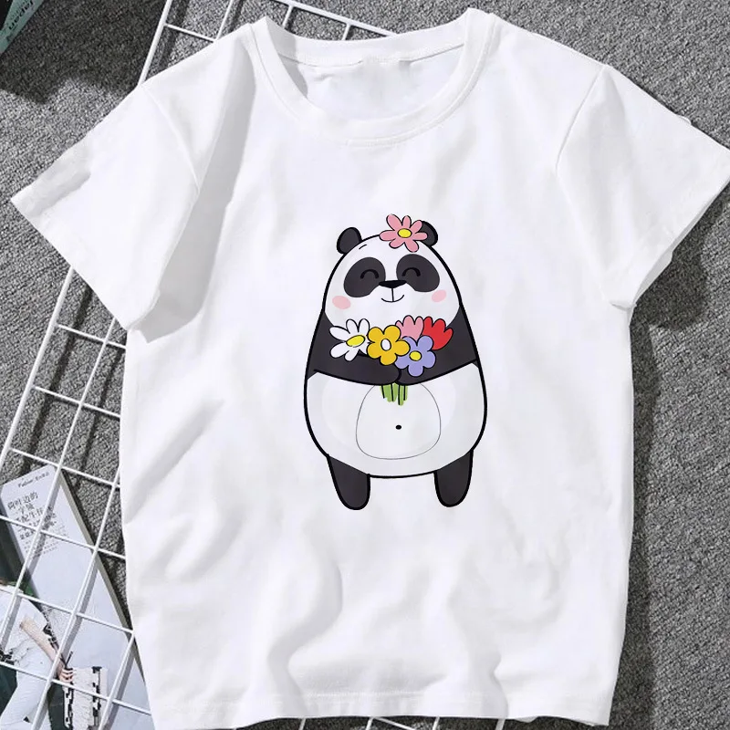 

Women Streetwear Lovely Panda Printing Tshirt Female Tops Funny Harajuku Casual T-shirt Fashion Short Sleeve White Tshirt