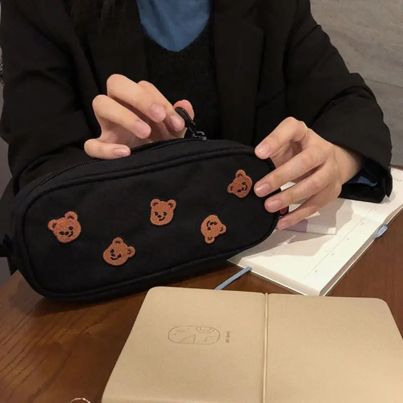 

Kawaii Bear Embroidery Canvas Pencil Bag Pen Case Kids Gift Cosmetic Stationery Pouch Office School Supplies N1HD