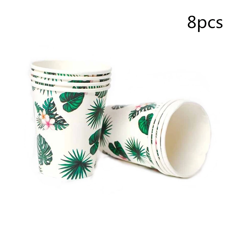 8pcs cup Гавайская летняя одноразовая посуда для дня рождения Фламинго Пальмовые Листья бумажная салфетка под тарелку кружку тропические Свадебные вечерние мероприятия - Цвет: 8pcs cup