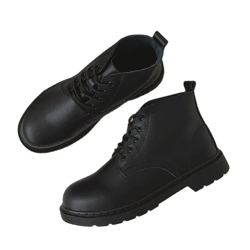 

Unisex Men Shoes Women Shoes Black Geuine Leather High-top Martin Boots Fashion Chelsea Boots
