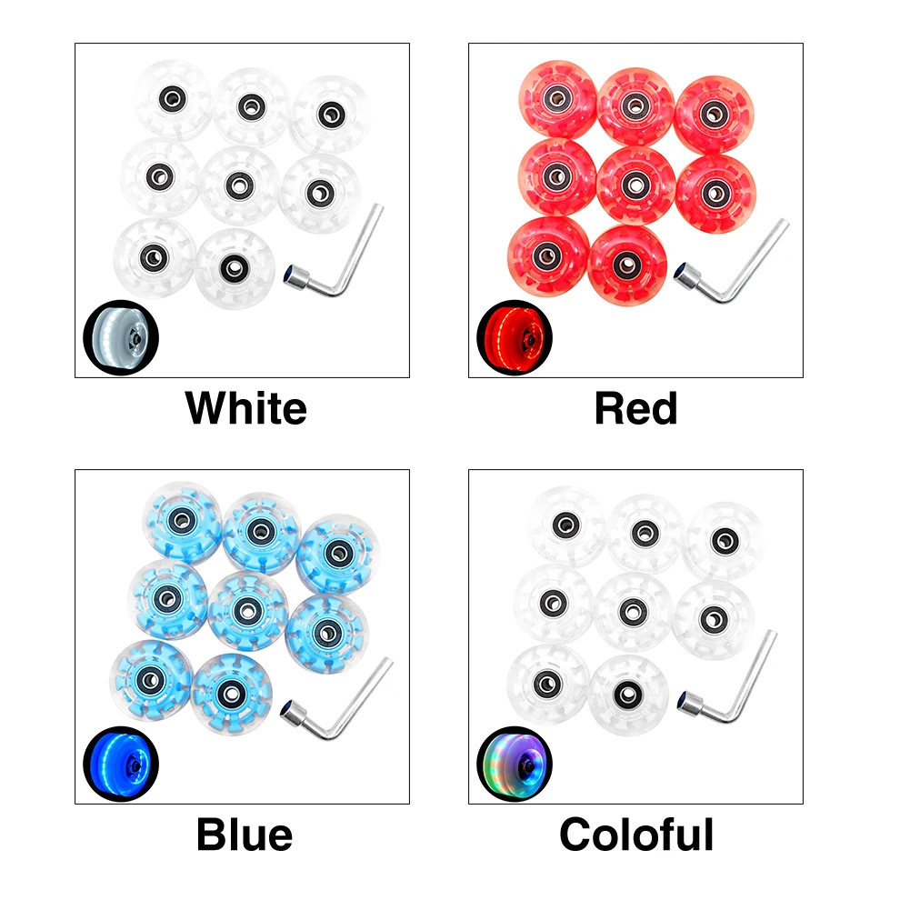 

8pcs Durable Outdoor With Core Roller Skate Wheel Skateboard Double Row Light Up 32mmx58mm 82A LED Luminous Bearing