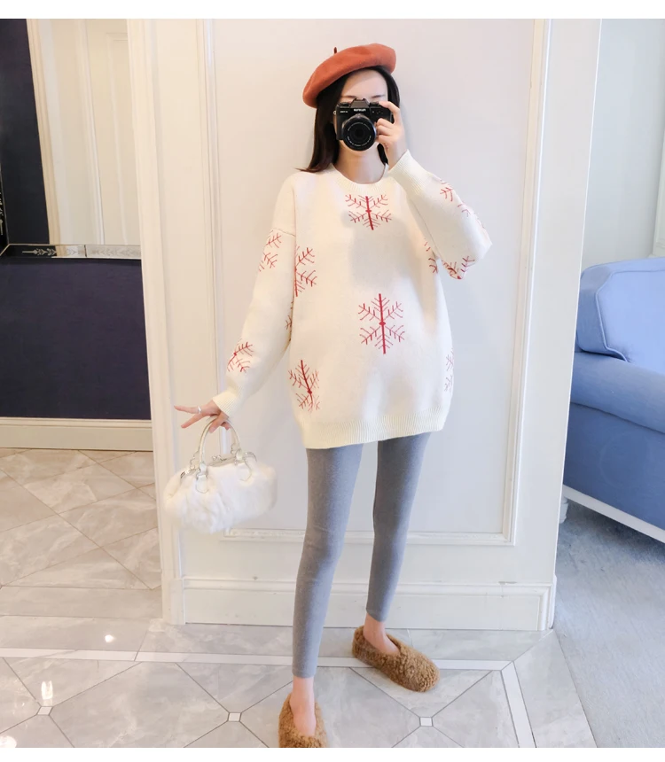 6077# Autumn Winter Large Size Loose Maternity Sweaters Thicken Pullovers Clothes for Pregnant Women Snow Pregnancy Clothing
