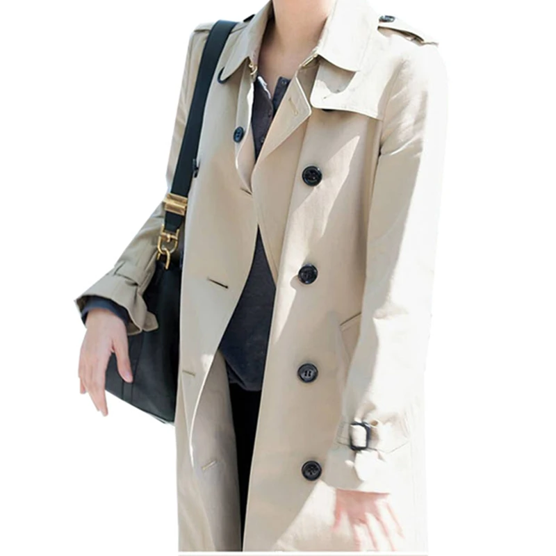 Роскошное двубортное женское приталенное пальто цвета хаки новинка 2020