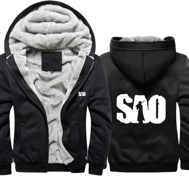 

Unisex SAO sword Art Online Printing Winter New Casual sweatshirt Thicken Warm Wool Fleece Cotton Men's Zipper hoodie