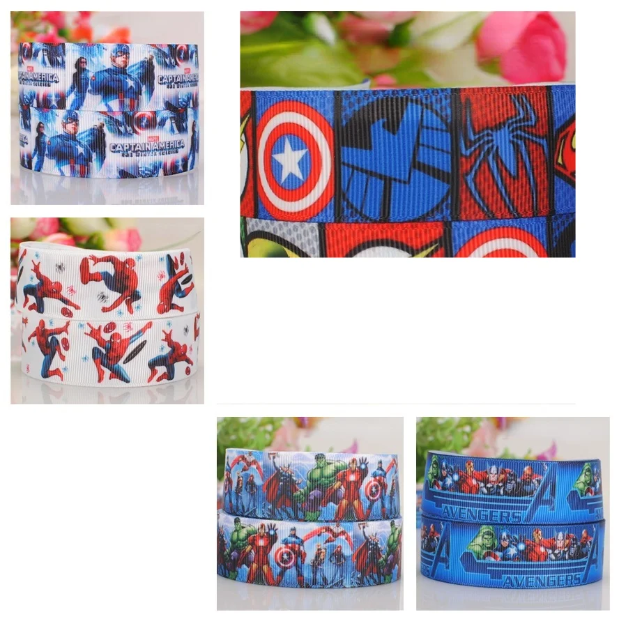 

1inch Disney Marvel Cartoon Character Printed Designer Grosgrain Ribbon Bow 25mm 100 Yards The Avengers Spider-Man for Headbands