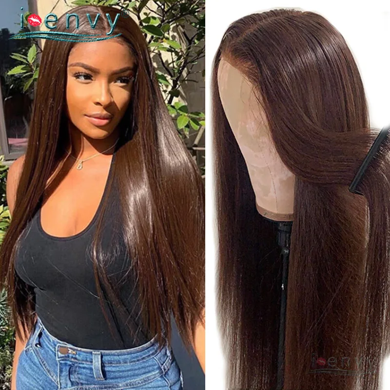 Transparent Lace Brown Human Hair Wigs Dark Brown Blonde Lace Front Wig Human Hair Peruvian 13*1 Straight Wigs For Women Remy