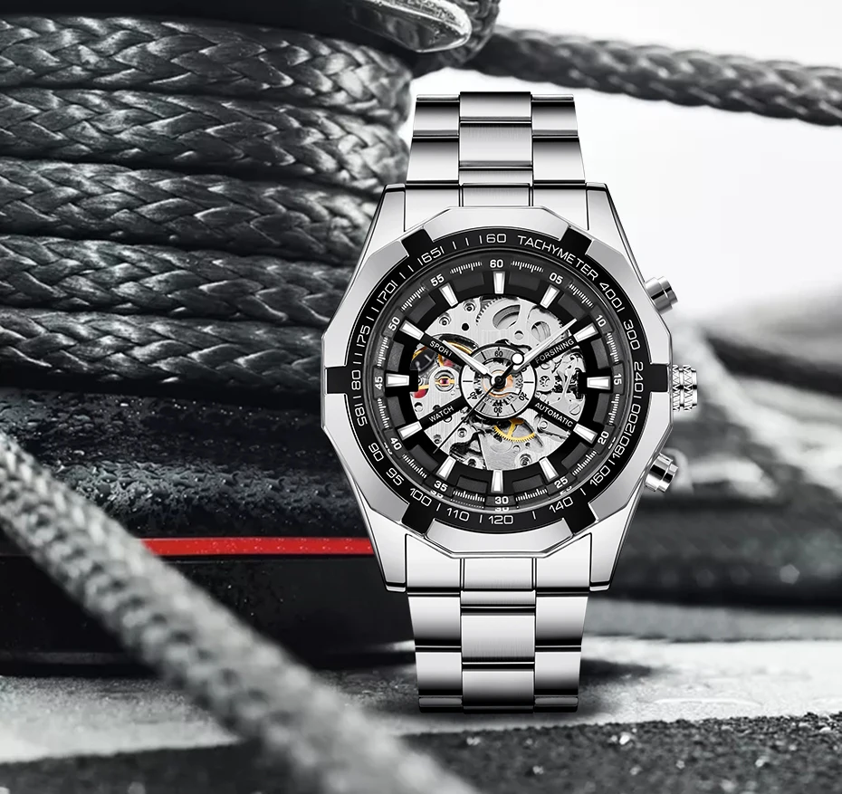 Часы наручные Forsining Мужские механические водонепроницаемые брендовые Роскошные