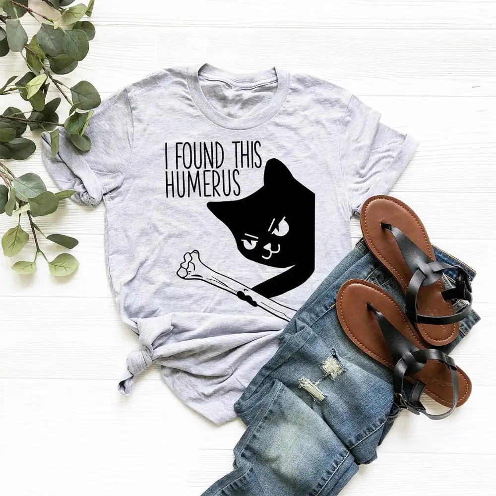 

I Found This Humerus t Shirt Sarcastic Halloween cat graphic cute party hipster vintage slogan tees street gothic art tops O080