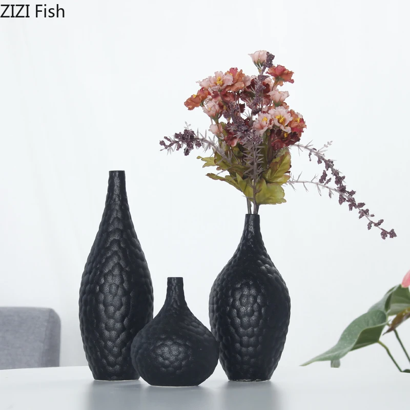 Креативная нордическая черная керамика авторская ваза декоративный цветок