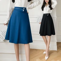 autumn commuter simple professional high waist black skirt slim a line button formal women blue skirt fashion