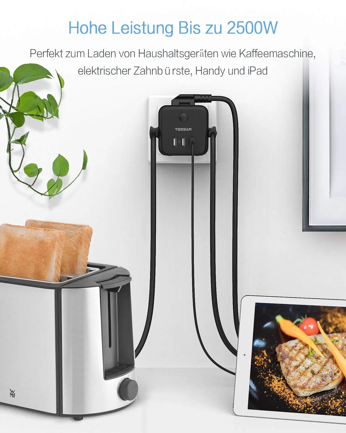 Сетевой удлинитель TESSAN черная розетка в европейском стиле с 3 сетевыми выходами