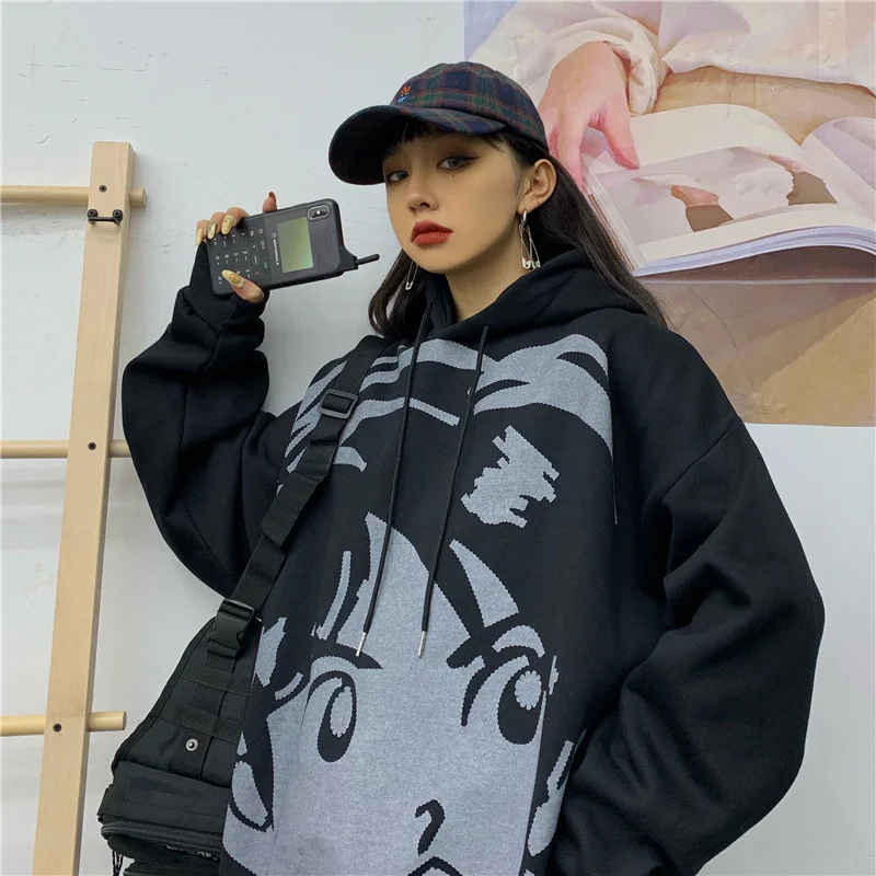 

Anime Gothic Girls Hoodie Unisex Winter Plush Fashion Harajuku Top Round Neck Long Sleeve 2021 New Women's Sweatshirt Pullover
