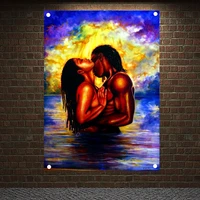 deep love black couple banners flags sexy nude art poster canvas painting tapestry wall hanging living room bedroom wall decor