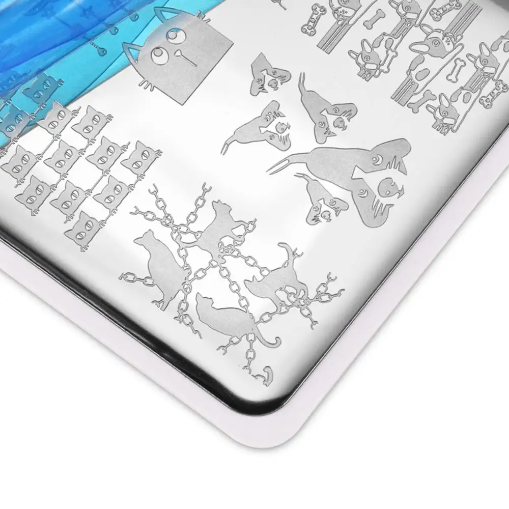 Шаблон для ногтей из нержавеющей стали милый рисунок кошек и собак пластины