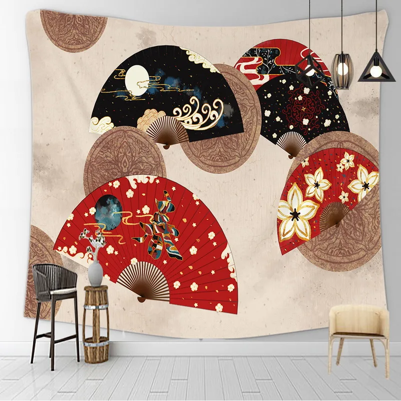 Японский гобелен подвесной ковер с изображением Солнца и Луны бохо богемный