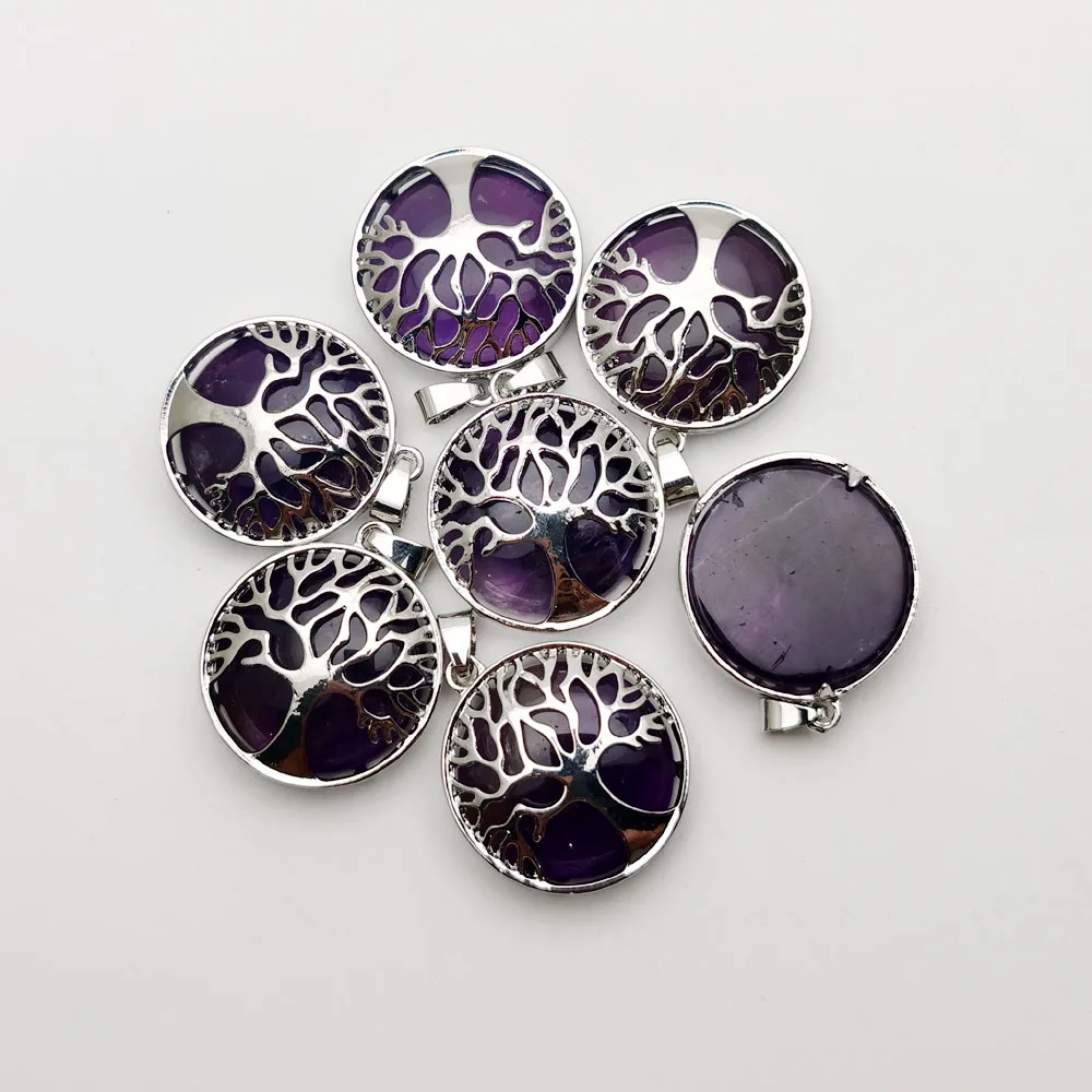 Ожерелье с подвеской в виде дерева аметист сплав натурального камня 12 шт./лот для