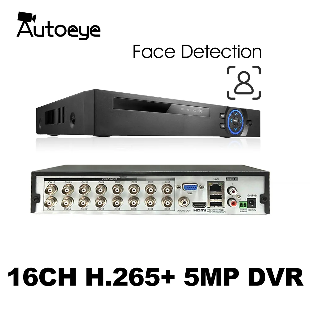 

Autoeye 6in1 H.265+ 16/8ch Face Detection AHD DVR for AHD TVI CVI 5MP 4MP 1080P Camera CCTV Recorder NVR IP CAMERA Xmeye Onvif