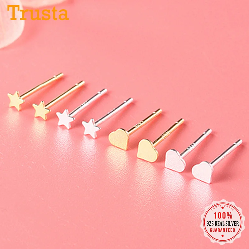 

TrustDavis Real 925 Sterling Silver Fashion Mini Star Heart Stud Earrings For Women Wedding Fine S925 Wholesale Jewelry DS357