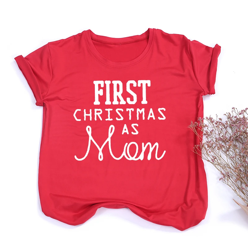 First Christmas As Mom Family Matching Clothes Mother Father Daughter Son Kids Baby T Shirt T-shirt Short Sleeve Tops | Женская одежда