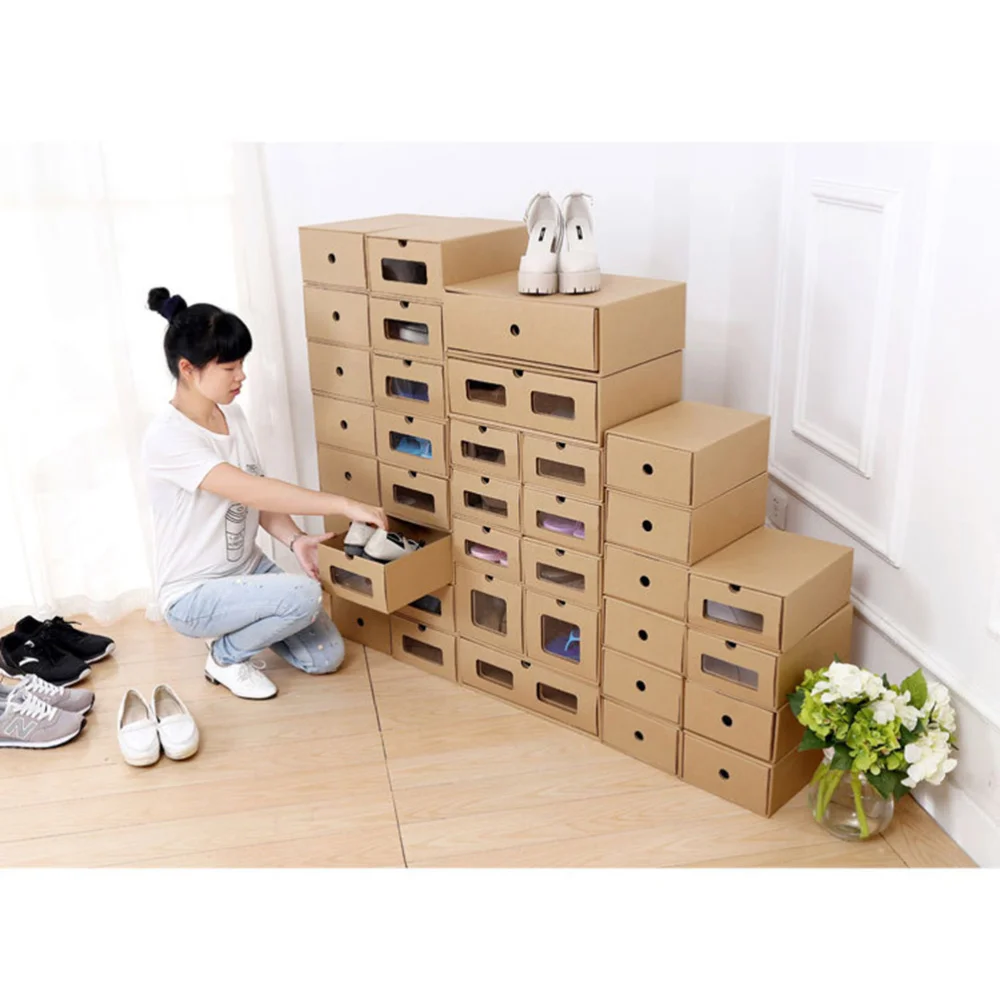 

2pcs Paper Drawer Shoebox Transparent Shoebox Shoe Case Drawer-style Shoes Box Window Shoes Storage Container for Home