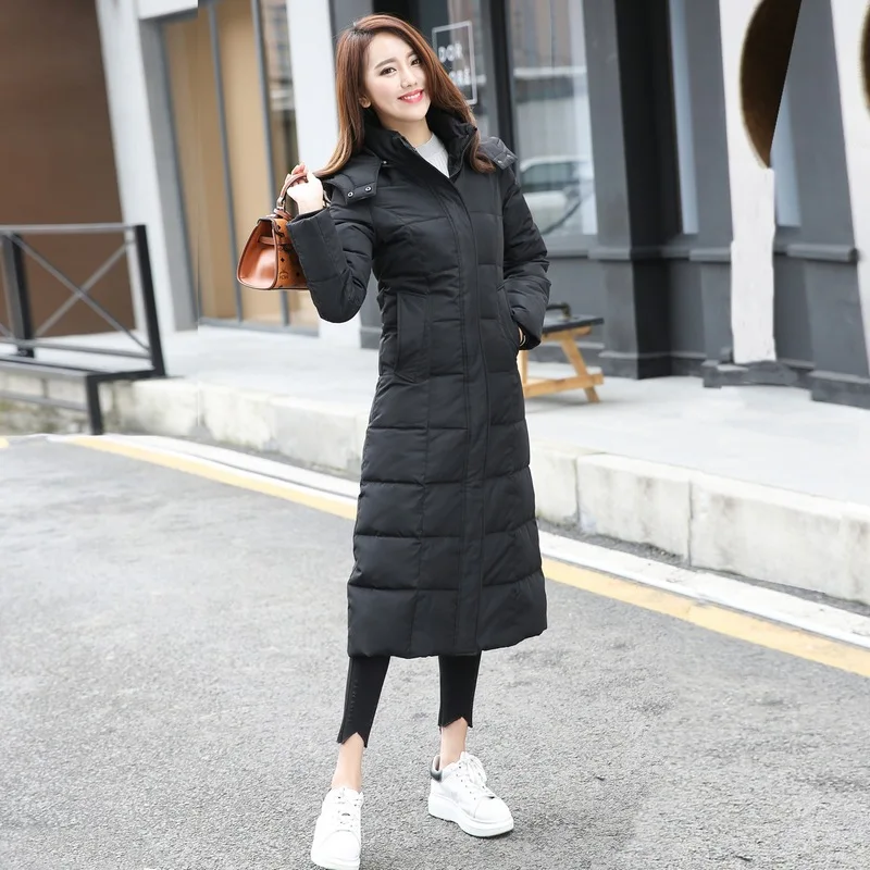 

New Winter Duck Down 2021 Jacket Women Hooded Long Coat Plus Size Down Coats Women Fashion Slim Thicken Warm Parkas Red Black