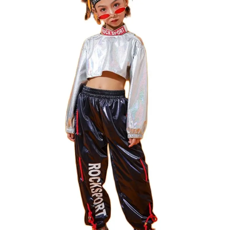 

Children's jazz costumes Girls Korean children's short midriff-baring top hiphop hip hop girls hip hop costume kids gift