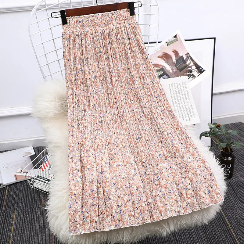 

Женские 2021 летние Цветочный принт Повседневная юбка средней длины для женщин шифоновая плиссированная юбка с эластичной резинкой на талии,...