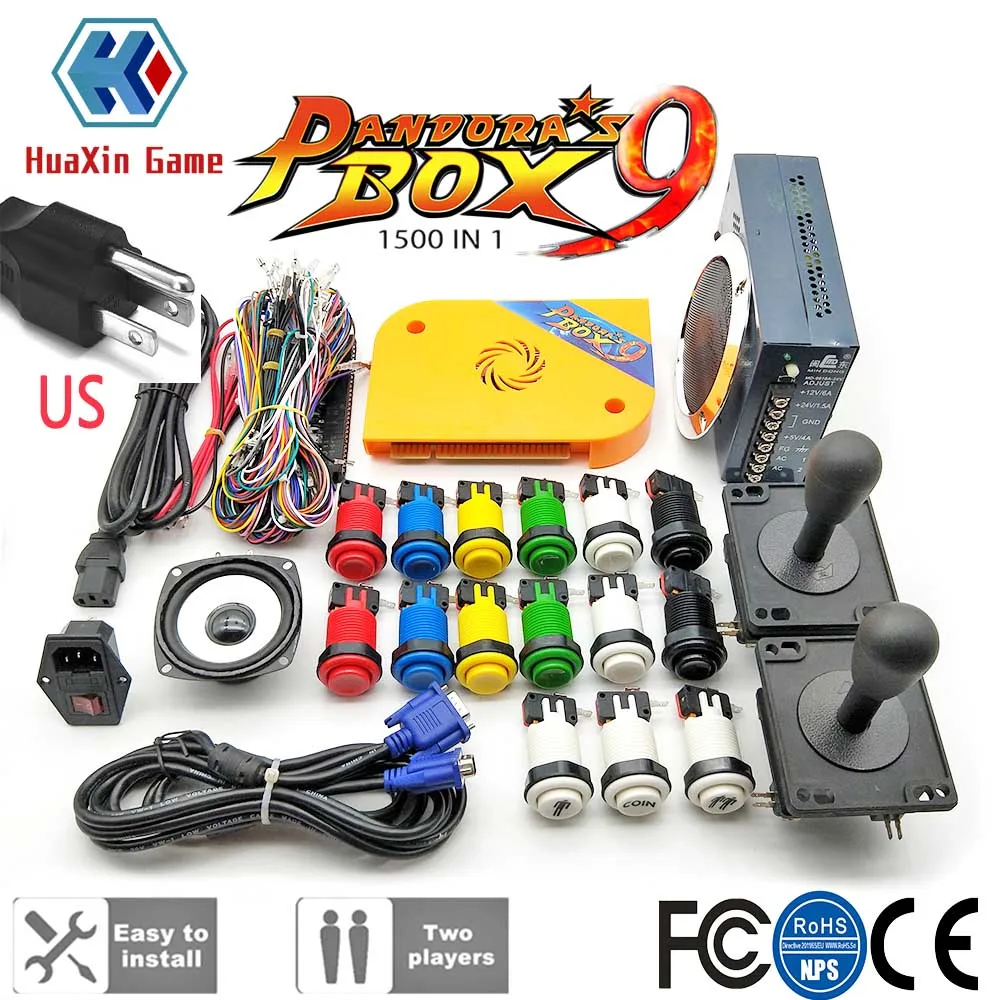 with US Plug DIY игровых автоматов шкаф Комплект ящик Пандоры 9 1500 Игровая приставка в комплекте с HAPP кнопки Американский 8 способ джойстики - Цвет: with US Plug