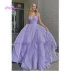 Элегантное фиолетовое Тюлевое длинное платье с V-образным вырезом для выпускного вечера блестящие вечерние платья на бретельках для выпускного вечера официальные платья