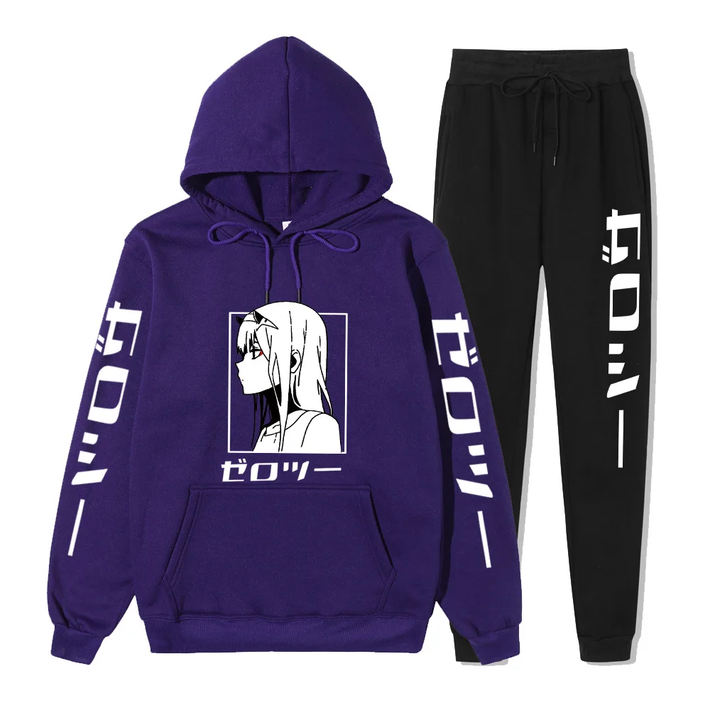

2021 Unisex Japanese Anime Hoodies Sweatshirt Zero Two Darling In The Franxx Printed Fleece Hoodie Men and Women Clothing Set