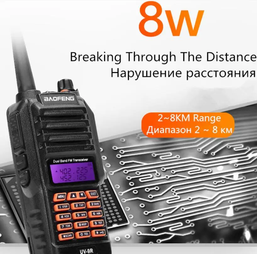 FM Radio 10KM IP67 Waterproof Dual Band 136-174 400-520MHz Ham Radio 8W Walkie Talkie Waterproof Dustproof Outdoor Civil