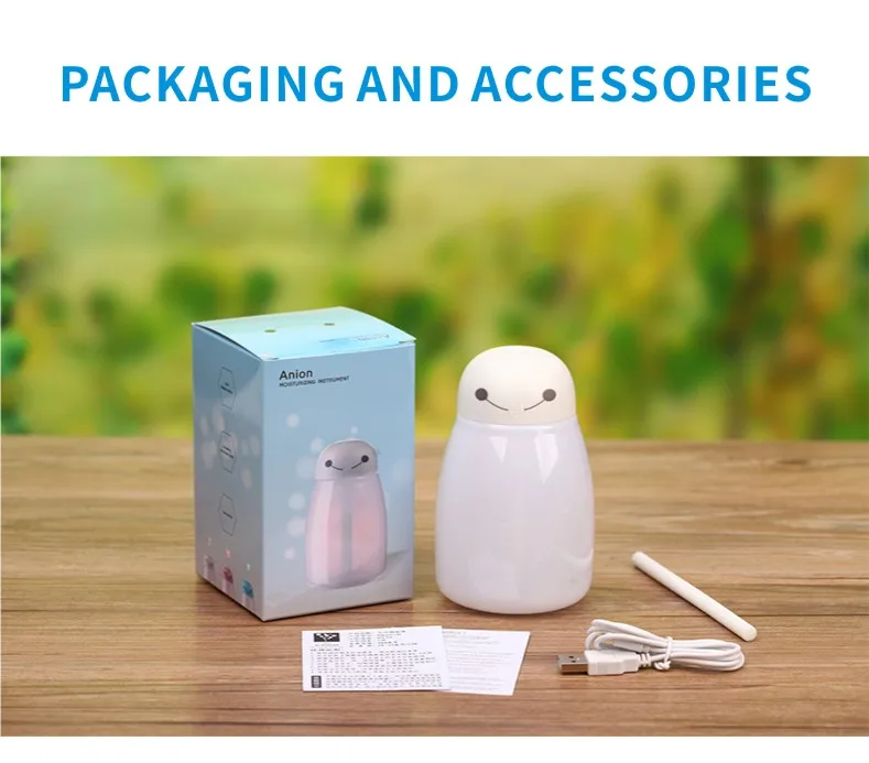 

KBAYBO 400ml Air Humidifier USB Diffuser Ultrasonic Mist Maker With 7 Color LED Night light 8mm*130mm Filters Cotton Swab