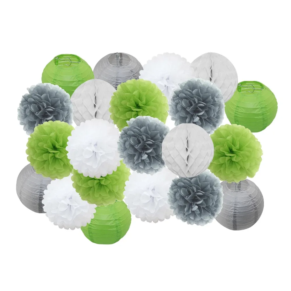 grey green set Горячая распродажа 21 шт./компл. розовый набор круглых Бумага Фонари для маленьких девочек украшение для детей крещение вечерние декор висит Изделия из бумаги орнамент - Цвет: grey green set
