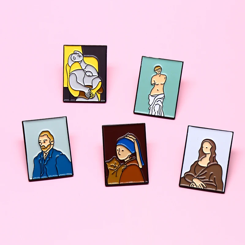 Брошь с изображением картины маслом Ван Гога значок Моны Лизы Милая брошь