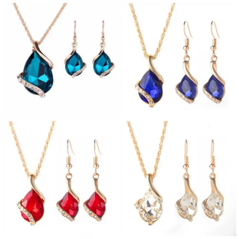 

Water Drop White Blue Red Green Light Blue Rhinestones Jewelry Sets For Women Pendant/Necklace/Earrings
