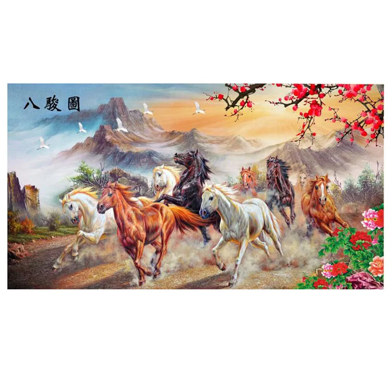 

Набор для алмазной вышивки «сделай сам», картина 5D с 8 лошадьми, полная выкладка, круглые наборы для вышивки крестиком, мозаика, бриллиантовая вышивка, животное