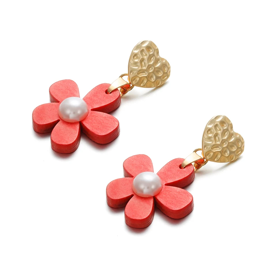 Женские модные серьги-подвески в виде деревянного цветка корейские милые с