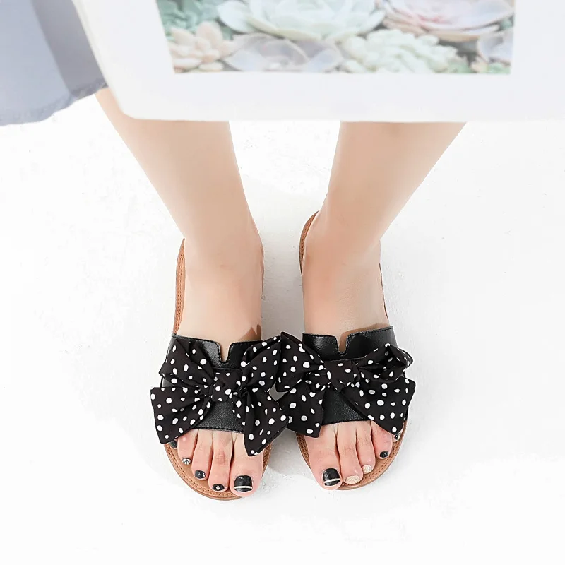 Женские летние сандалии с бантиком Домашние шлепанцы пляжные Новая модная