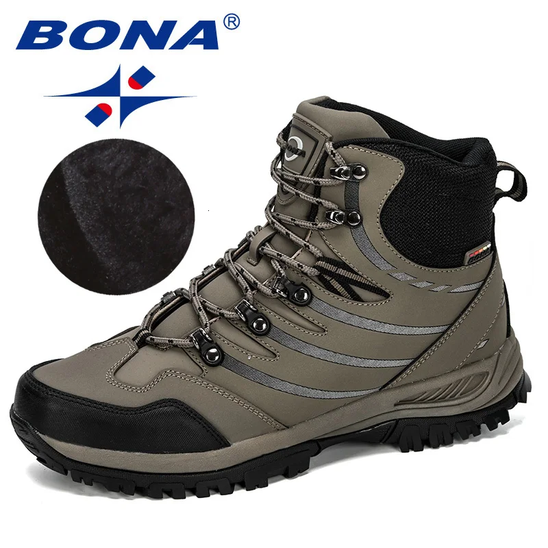 Medium Grey Black BONA/; мужские ботинки для пешего туризма из яловичного спилка; Плюшевые ботинки; мужские горные ботинки; уличная спортивная обувь; треккинговые кроссовки; обувь для пустыни и альпинизма - Цвет: Medium Grey Black