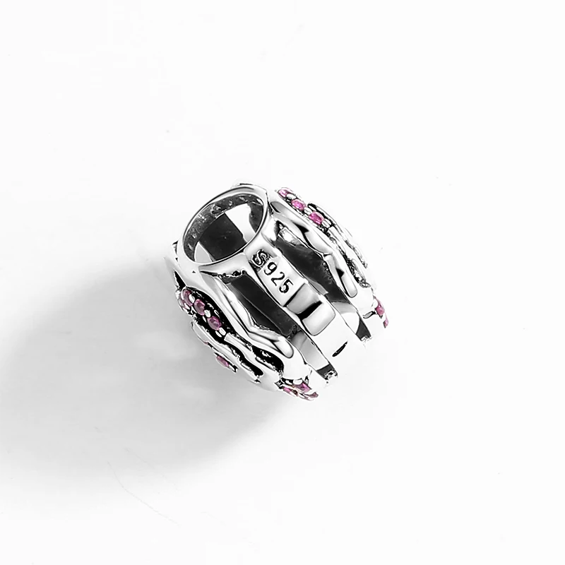 Blooms rose Flower Charms Pink Zircon Round 925 Sterling Silver Beads Fit Original women Bracelet fine Jewelry Gift | Украшения и