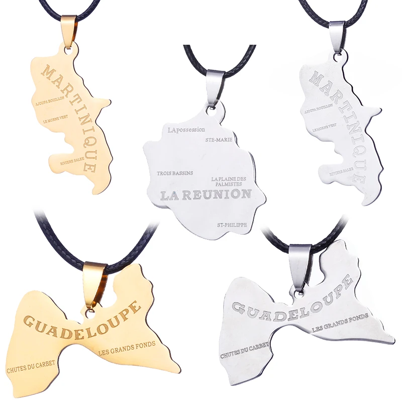 Ожерелье из нержавеющей стали французская мартиника гваделупа подвеска с картой