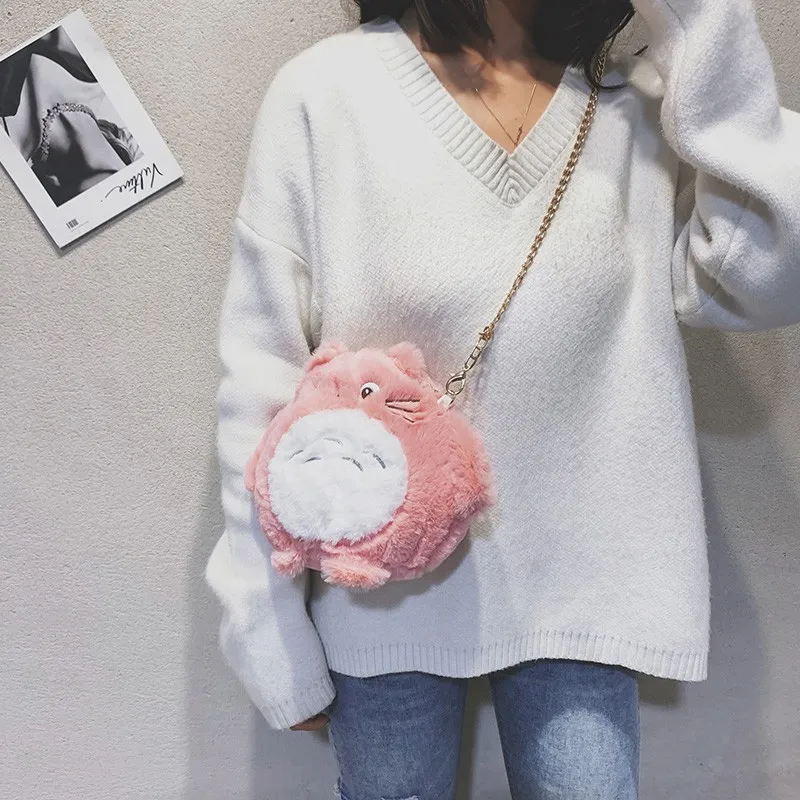 

Totoro Fashion Cute Plush Cartoon Toy Stuffed Inclined Shoulder Bags Girl Make Up Bag Mobile Phone Bag