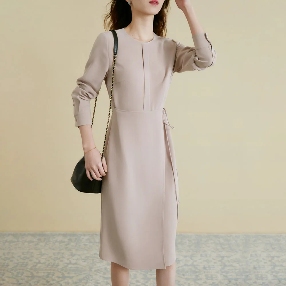 Женские платья Элегантные Осенние женские 2021 с длинным рукавом круглым вырезом