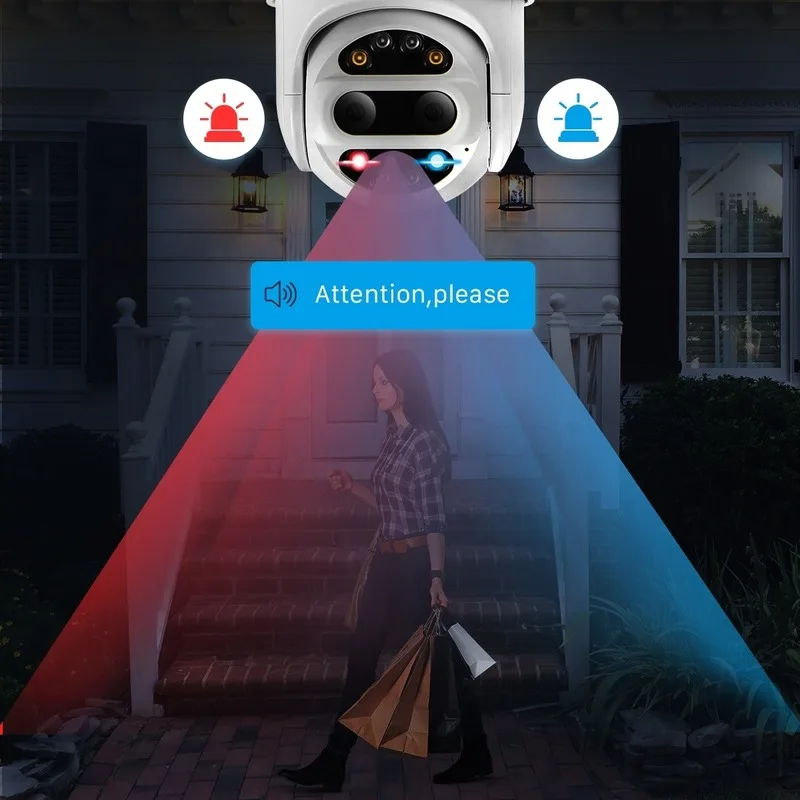 

2020 Dual Lens 1080P Wifi PTZ Outdoor CCTV Camera Monitor 4X Zoom Wireless Dome Auto Tracking Alarm Sound Light Security Camera