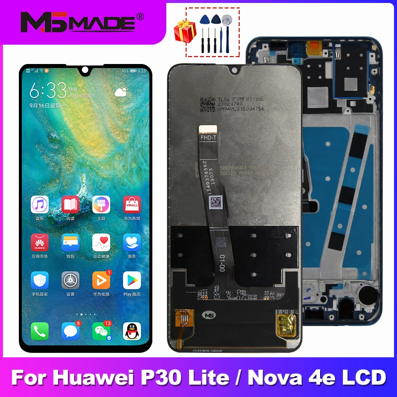 Дисплей для смартфона HUAWEI P30 Lite Nova 4e MAR-LX1 LX2 AL01 ЖК 2312*1080 с рамкой оригинальный |