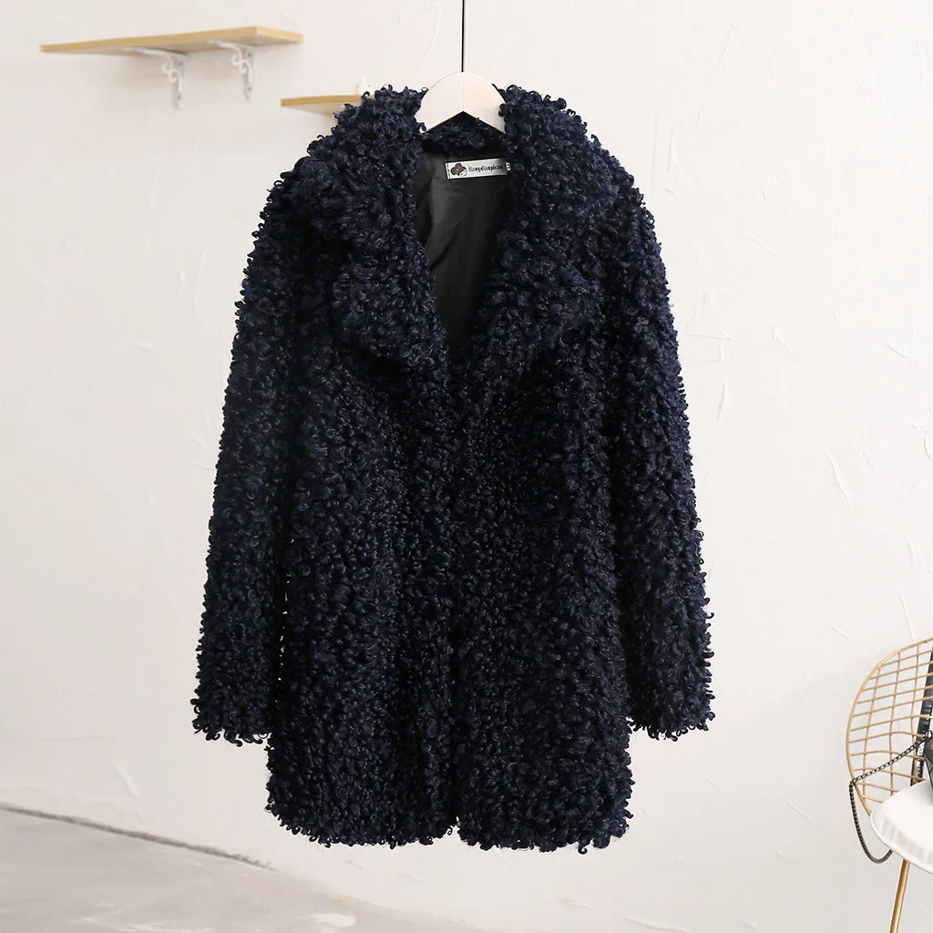 Dark Blue Женское пальто из искусственного меха, новинка, зимний толстый теплый мягкий кардиган, Меховая куртка, Женское шерстяное пальто, плюшевое пальто, повседневная верхняя одежда - Цвет: Dark Blue
