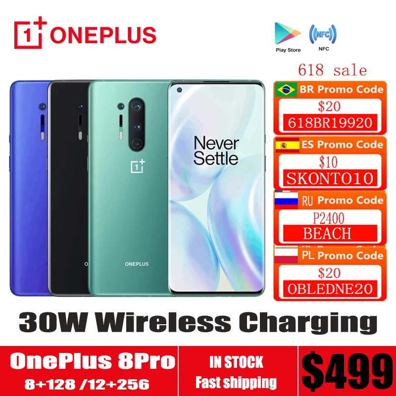 Глобальная прошивка Oneplus 8 Pro 5G Смартфон Snapdragon 865 6 87 'ƎG 128G 120 Гц жидкости Дисплей