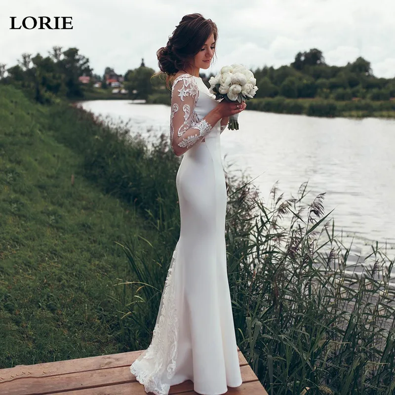 

LORIE Modest Mermaid Wedding Dress 2021 Long Sleeve Lace Vestidos De Novia Bride Dresses Open Back Floor Length Wedding Gowns