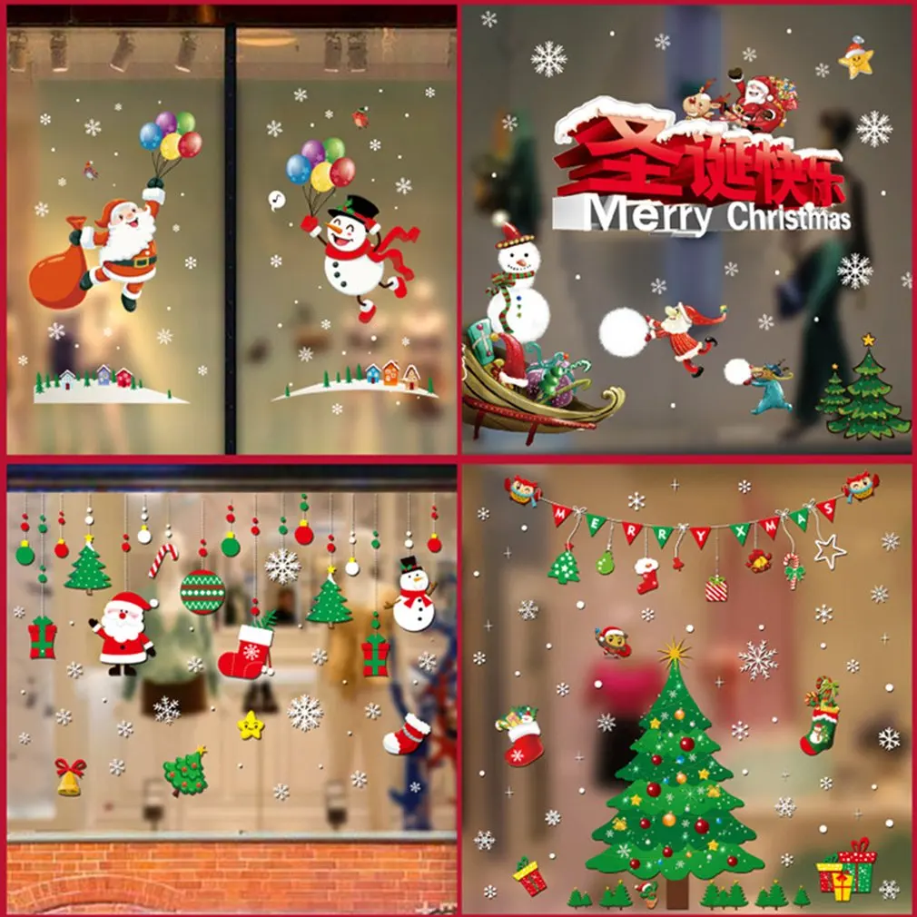 

New Christmas Window Stickers Wall Sticker Merry Christmas Santa Claus Household DIY Wall Decals Murals Xmas New Year Decor
